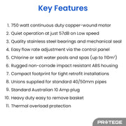 PROTEGE Variable Speed Pump, 1.0HP, 3 Speeds, Quiet, Economical, for Swimming Pool and Spa