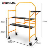 BAUMR-AG Mobile Scaffold Platform, 226kg Load, Steel Frame, Dual Height, Folding for easy Transport and Storage, Locking Castors, Tool Tray