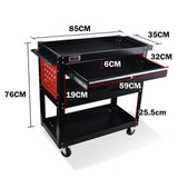 Bullet 3-Tier Steel Tool Trolley Cart, for Workshop, Mechanic, with Drawer, Pegboard, Screwdriver Bay, Black/Red