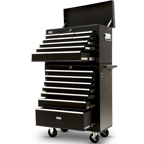 BULLET Pro 16 Drawer Tool Box Cabinet Chest Storage, Toolbox Garage Organiser Set, Black