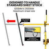 UNIMAC Drywall & Panel Lifter, 1200 x 3600 68kg Max Gyprock Sheet, Galvanised, No-mark Locking Castors