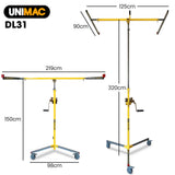 UNIMAC Drywall & Panel Lifter, 1200 x 3600 68kg Max Gyprock Sheet, Galvanised, No-mark Locking Castors