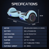 BULLET SX-2000 Hoverboard Scooter, 500W Brushless, Superior Self Balancing System, UL Certified, LED Lights, Mint Green