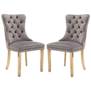 AADEN 2x Velvet Dining Chairs with Golden Metal Legs-Black