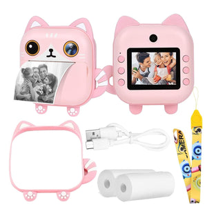 GOMINIMO Instant Print Camera for Kids with Print Paper and 32GB TF Card (Cat)