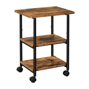 VASAGLE 3-Tier Machine Cart with Wheels and Adjustable Table Top Rustic Brown and Black