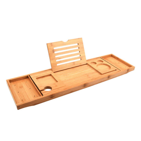 Luxury Adjustable Bamboo Bath Tray Caddy - Spa Book Wine & Accessories Holder -