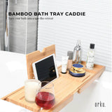 Luxury Adjustable Bamboo Bath Tray Caddy - Spa Book Wine & Accessories Holder -