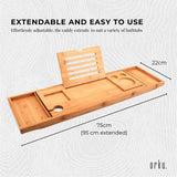 Luxury Adjustable Bamboo Bath Tray Caddy - Spa Book Wine & Accessories Holder -