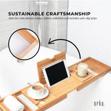 Luxury Adjustable Bamboo Bath Tray Caddy - Spa Book Wine & Accessories Holder -