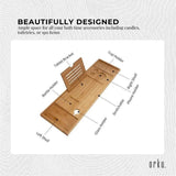 Luxury Adjustable Bamboo Bath Tray Caddy - Spa Book Wine & Accessories Holder -