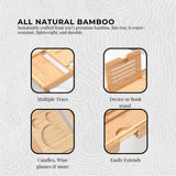 Luxury Adjustable Bamboo Bath Tray Caddy - Spa Book Wine & Accessories Holder -