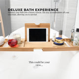 Luxury Adjustable Bamboo Bath Tray Caddy - Spa Book Wine & Accessories Holder -