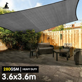 Wallaroo 280gsm Outdoor Sun Shade Sail Canopy Grey Square 3.6m X 3.6m