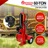 Yukon 60 Ton 420cc Hydraulic Log Splitter Petrol Engine Wood Firewood Cutter
