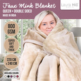 Laura Hill 800-gsm Faux Mink Throw Rug Blanket Queen Size Double-sided Large 220 X 240cm Heavy - Cream