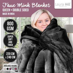 Laura Hill 800-gsm Faux Mink Throw Rug Blanket Queen Size Double-sided Large Super Luxurious Soft Heavy - Black