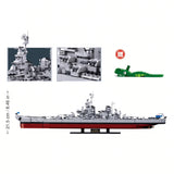 Sluban B1291 Model Kit 1:350 USS Missouri BB63 Mighty Mo Battleship Warship WWII Navy Vessel Boat Blocks DIY Set Toy