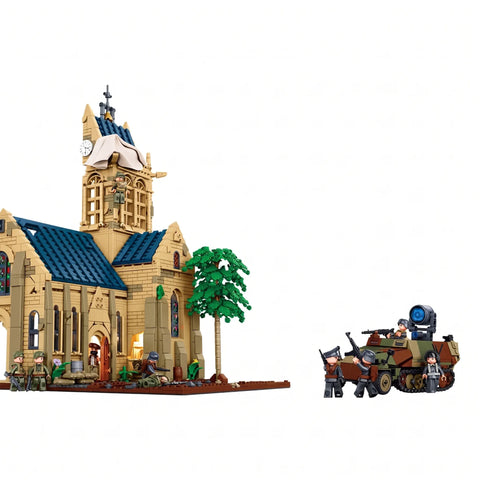Sluban B1532 Model Kit 44cm Battle Of Sainte Mere Eglise D-Day WWII Paratrooper Army Building Blocks DIY Set Toy In Australia - Darrahopens