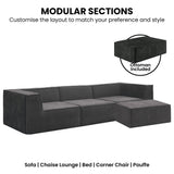 Sarantino Novi 3-Seater Modular Sofa with Ottoman in Black Non-Slip Bottom Lounge