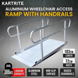Kartrite 6ft Aluminium Wheelchair Ramp with Handrails 386kg Capacity 72cm Width In Australia - Darrahopens