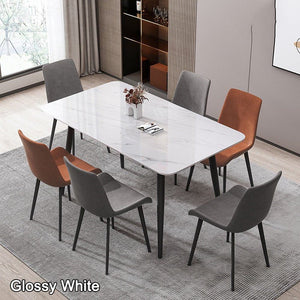 120x60cm Glossy White Minimalist Slate Kitchen Dining Table Marble Lunch Dinner Table Solid Metal Legs