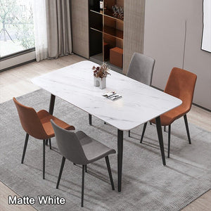 120x60cm Matte White Minimalist Slate Kitchen Dining Table Marble Lunch Dinner Table Solid Metal Legs