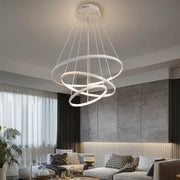 BAMDECOR A18801 Modern LED Chandelier, Dimmable Pendant Light with Remote Control Rings Round Ceiling Lighting Fixture 3 Color Temperatures Contemporary Chandeliers (3 Rings-Silver)