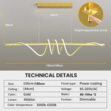 BAMDECOR A202 Modern LED Linear Pendant Lights with Dimmable LED  (160cm/180cm-Gold) 1.8 Meters