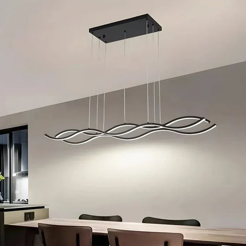 BAMDECOR A2569 1.5m Antizer Nordic Minimalist Wave Long Pendant Light (Black)