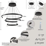 BAMDECOR AD2573 3 Round Rings C Shape Ceiling Light Chandeliers (Matte Black)