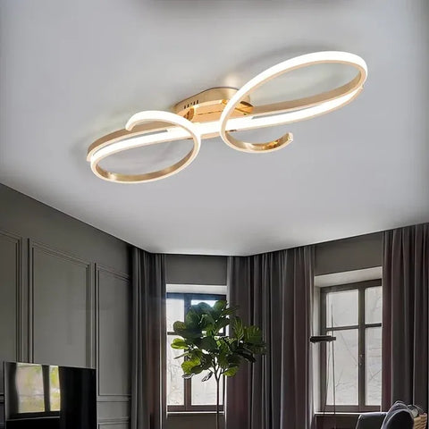BAMDECOR AD2576 Modern Minimalist Curved Line Iron Aluminum Silicone LED Semi-Flush Mount Ceiling Light For Living Room (Gold)