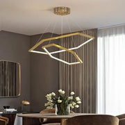 BAMDECOR AD2582/2 Modern LED Chandelier, Hexagonal Rings Ceiling Lighting Contemporary Chandeliers (2 Rings-Brass Gold)