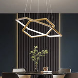 BAMDECOR AD2582/2 Modern LED Chandelier, Hexagonal Rings Ceiling Lighting Contemporary Chandeliers (2 Rings-Brass Gold)