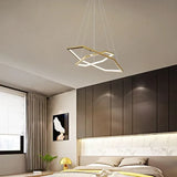 BAMDECOR AD2582/2 Modern LED Chandelier, Hexagonal Rings Ceiling Lighting Contemporary Chandeliers (2 Rings-Brass Gold)