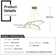 BAMDECOR AD2582/2 Modern LED Chandelier, Hexagonal Rings Ceiling Lighting Contemporary Chandeliers (2 Rings-Brass Gold)