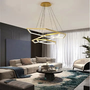 BAMDECOR AD2582/3 Modern LED Chandelier, Hexagonal Rings Ceiling Lighting Contemporary Chandeliers (3 Rings-Gold)