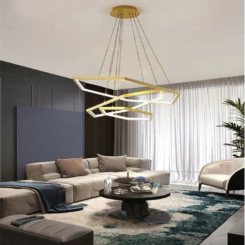 BAMDECOR AD2582/3 Modern LED Chandelier, Hexagonal Rings Ceiling Lighting Contemporary Chandeliers (3 Rings-Gold)