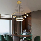 BAMDECOR AD2582/3 Modern LED Chandelier, Hexagonal Rings Ceiling Lighting Contemporary Chandeliers (3 Rings-Gold)