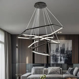 BAMDECOR AD2582/4 Modern LED Chandelier, Hexagonal Rings Ceiling Lighting Contemporary Chandeliers (4 Rings-Black)