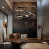 BAMDECOR AD2582/4 Modern LED Chandelier, Hexagonal Rings Ceiling Lighting Contemporary Chandeliers (4 Rings-Black)