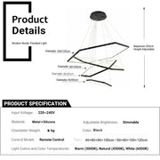 BAMDECOR AD2582/4 Modern LED Chandelier, Hexagonal Rings Ceiling Lighting Contemporary Chandeliers (4 Rings-Black)