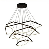 BAMDECOR AD2582/5 Modern LED Chandelier, Hexagonal Rings Ceiling Lighting Contemporary Chandeliers (5 Rings-Black)