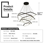 BAMDECOR AD2582/5 Modern LED Chandelier, Hexagonal Rings Ceiling Lighting Contemporary Chandeliers (5 Rings-Black)