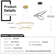 BAMDECOR AD2583 Modern Triangular LED Chandelier (Two Rings-Gold