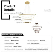 BAMDECOR AD2583 Modern Triangular LED Chandelier (Four Rings-Gold