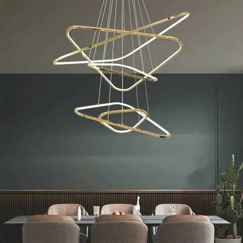 BAMDECOR AD2583 Modern Triangular LED Chandelier (Five Rings-Gold