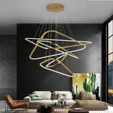 BAMDECOR AD2583 Modern Triangular LED Chandelier (Five Rings-Gold