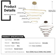 BAMDECOR AD2583 Modern Triangular LED Chandelier (Five Rings-Gold