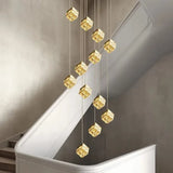 BAMDECOR LT02 12 Hanging Crystal Cube Chandelier LED Chandelier for Dining Room, Luxury Dimmable Enterway Led Pendant Lights Fixture (Gold)